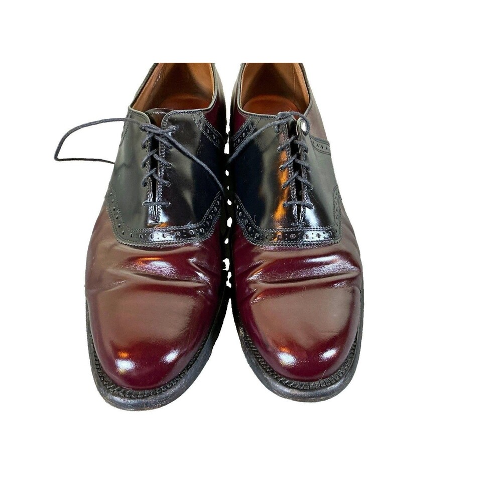 Allen Edmonds Polo Burgundy/Black Leather Brogue Oxford Men’s 12 D Saddle Shoes